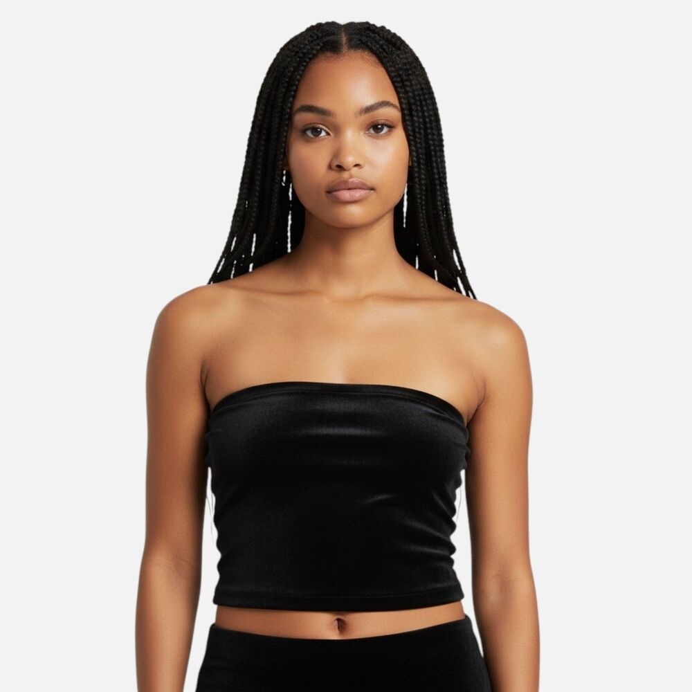 Naked Wardrobe Black Strapless Crop Tube Top Small